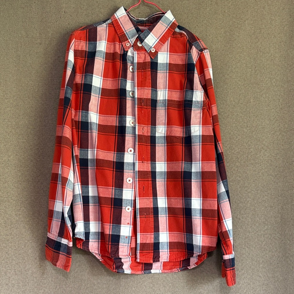 Kids Red Plaid Button Down Shirt Size 8